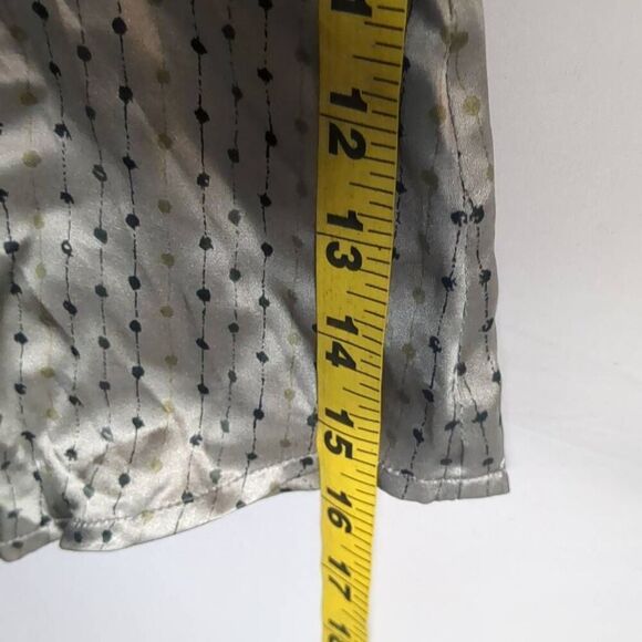 Vintage Alfani Green Gray Polka Dot Green 100% Silk Button Front Women's Small 6 - Picture 8 of 8